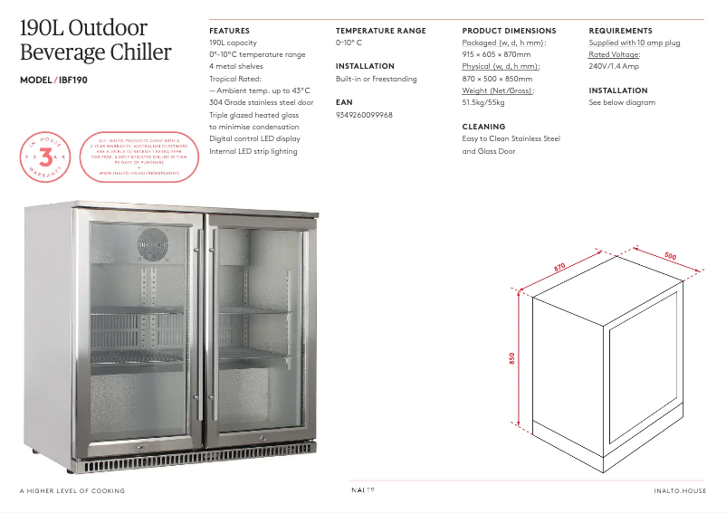 Page 1 de la notice Fiche technique InAlto IBF190
