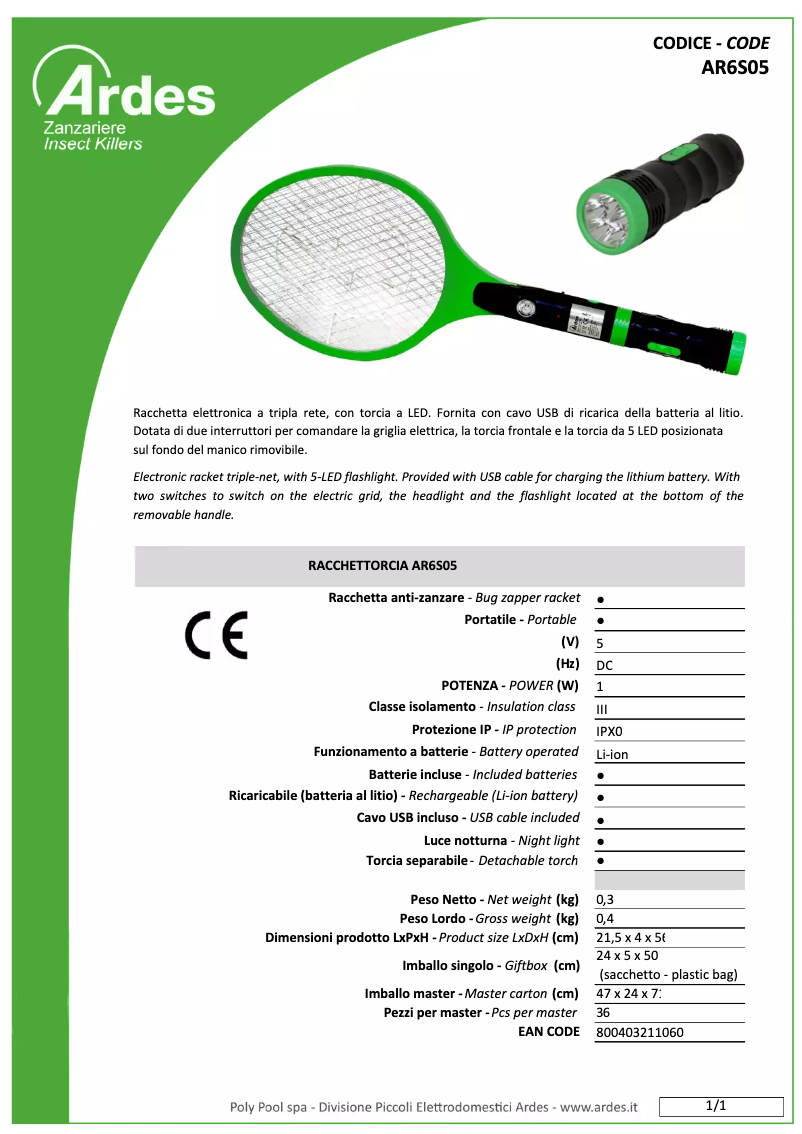 Página 1 del manual Ficha técnica Ardes AR6S05