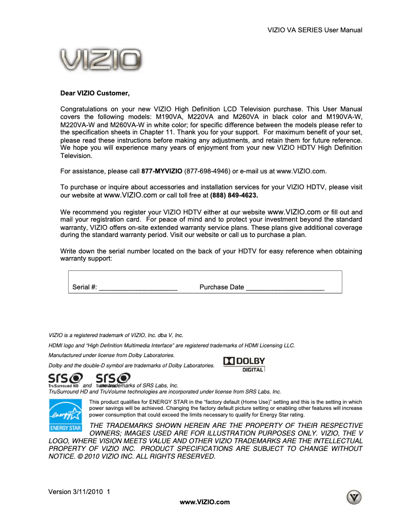 Image de la première page du manuel de l'appareil M260VA