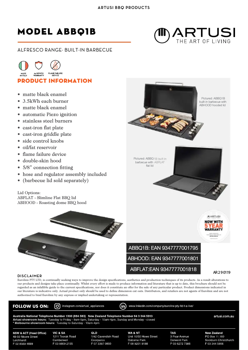 Page n°1 - Fiche technique Artusi ABBQ1B