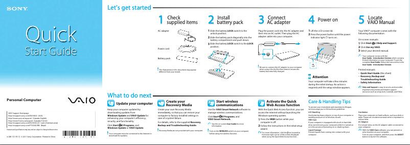 Page n°1 - Guide d'installation Sony Vaio VPCEH17FD