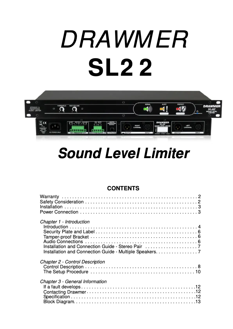 Page 1 de la notice Manuel utilisateur Drawmer SL22