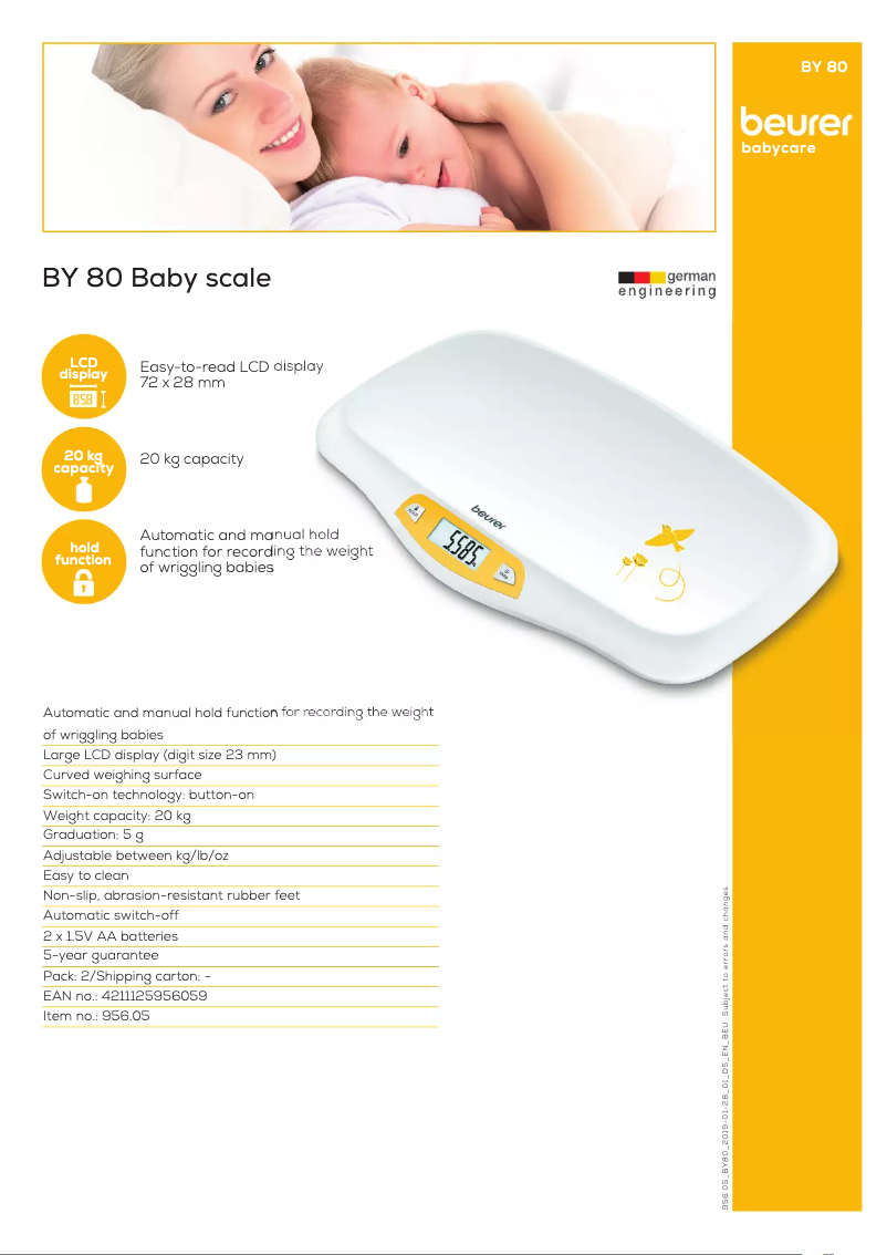 Page 1 de la notice Fiche technique Beurer BY 80