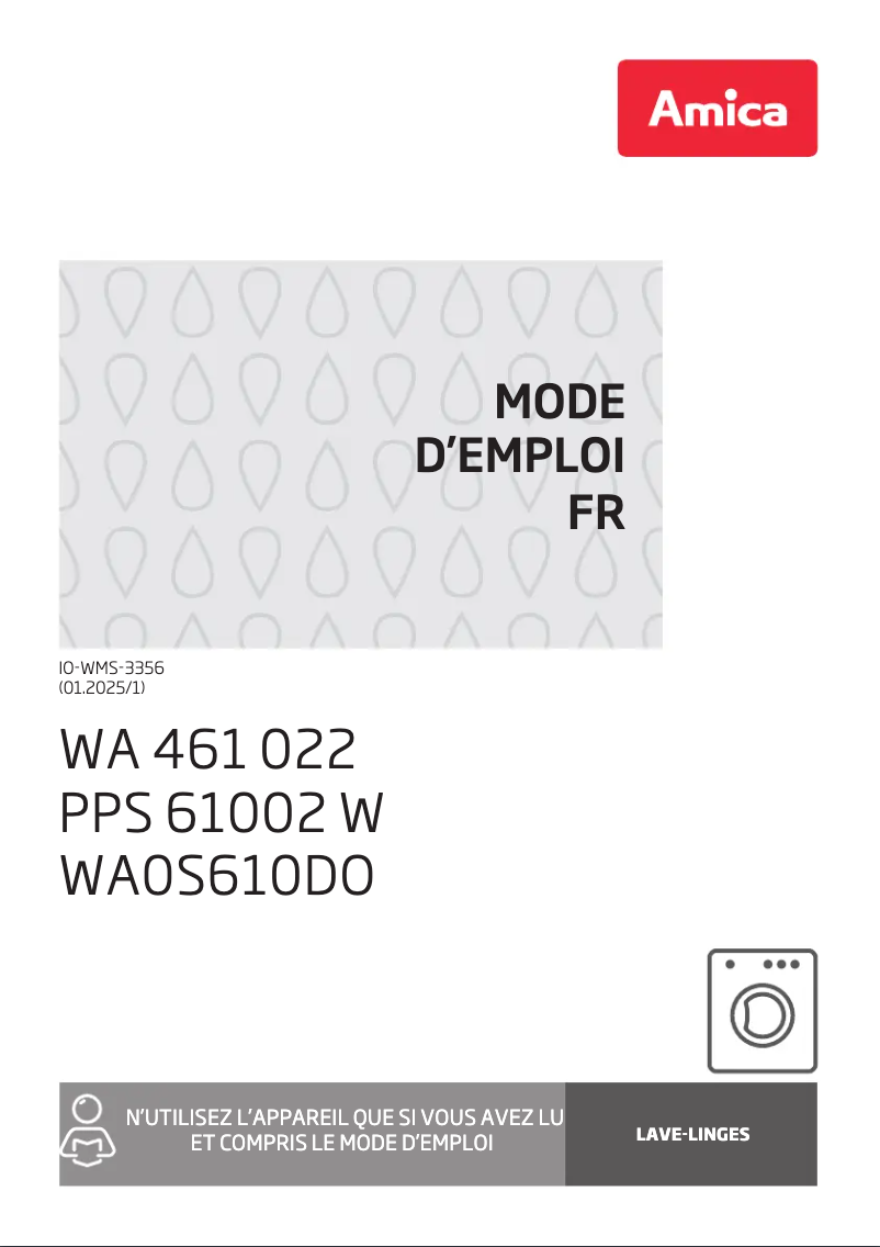 Page n°1 - Manuel utilisateur Amica WA 461 022