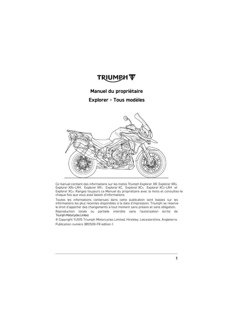 Page 1 de la notice Manuel utilisateur Triumph Explorer XR (2017)