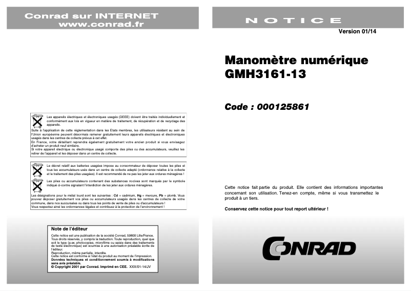 Page 1 de la notice Manuel utilisateur Greisinger GM H3161-13