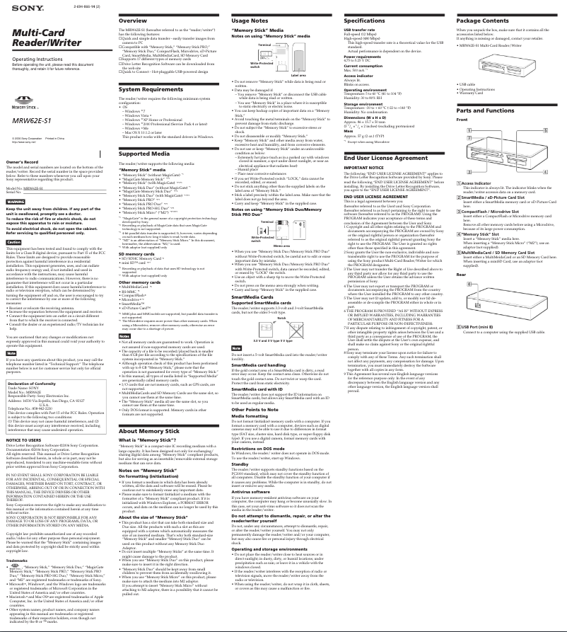 Page 1 de la notice Manuel utilisateur Sony MRW62E-S1