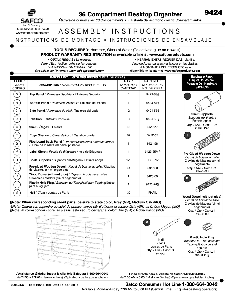 Page 1 de la notice Manuel utilisateur Safco 9424
