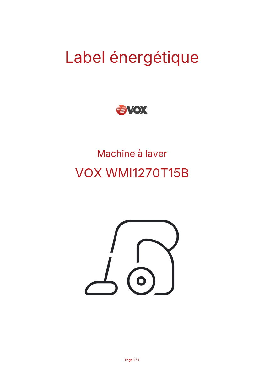 Page n°1 - Label énergétique VOX WMI1270T15B