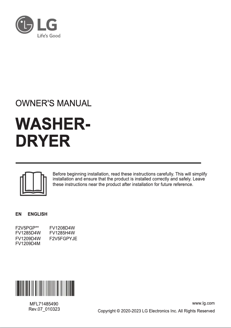 Página 1 del manual Manual de usuario LG F2V5FGPYJE