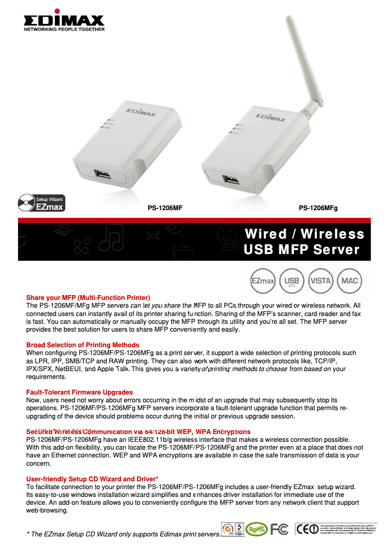 Page 1 de la notice Manuel utilisateur Edimax PS-1206MF