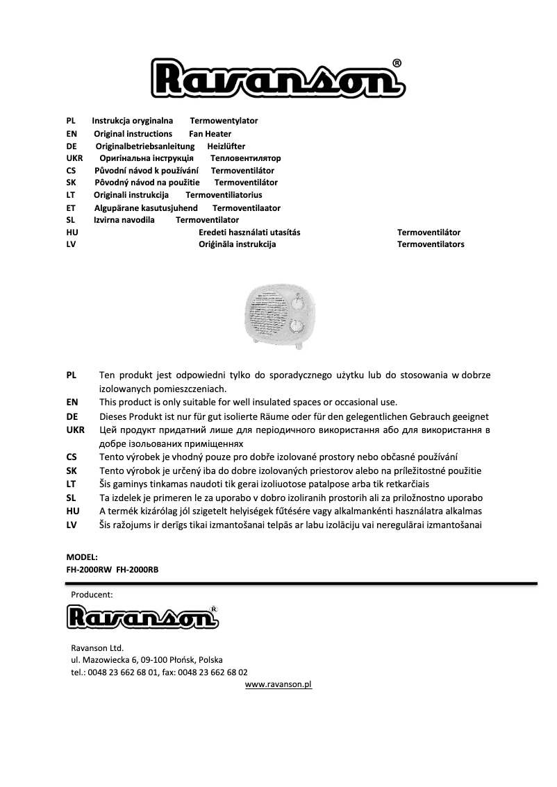 Page 1 de la notice Manuel utilisateur Ravanson FH-2000RW