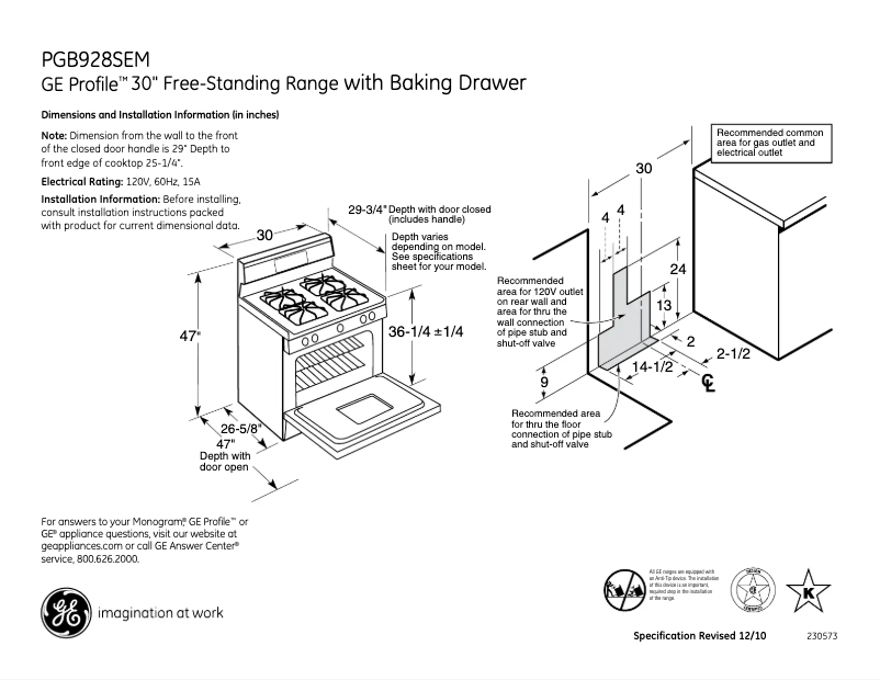 Page 1 de la notice Fiche technique GE Profile PGB928SEMSS