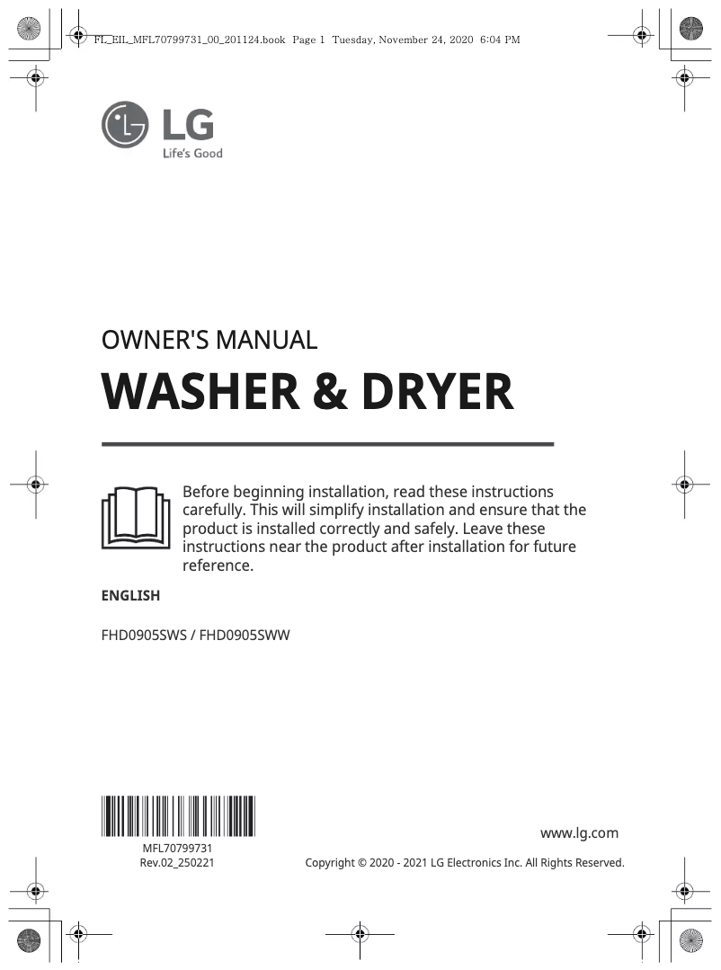 Page 1 de la notice Manuel utilisateur LG FHD0905SWW