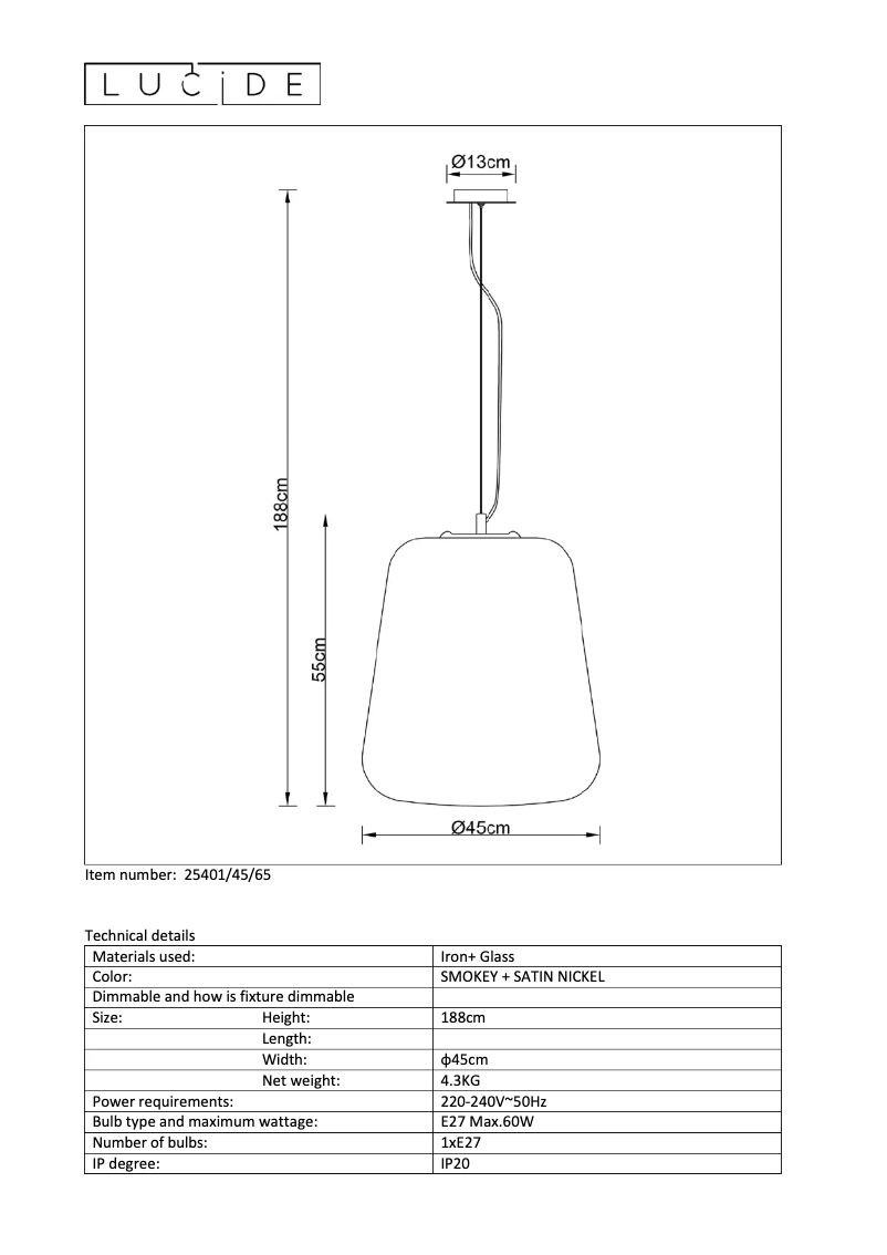 Page n°1 - Manuel utilisateur Lucide Glorio 25401/45/65