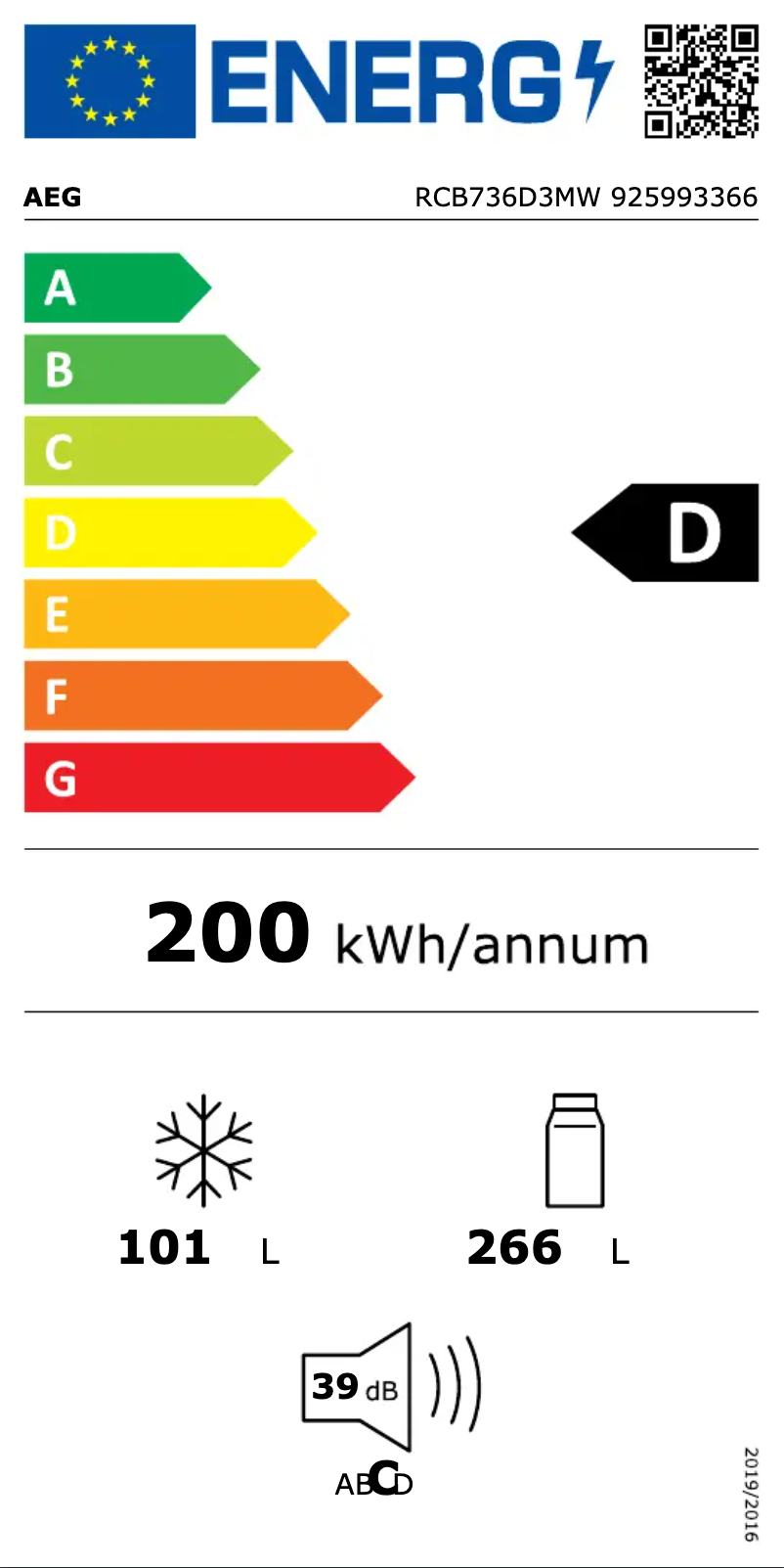 Page 1 de la notice Label énergétique AEG RCB736D3MW