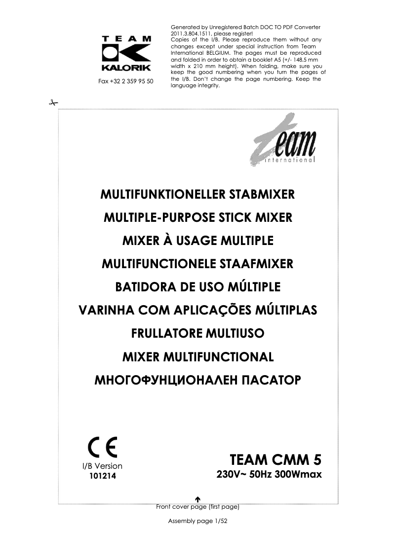 Page 1 de la notice Manuel utilisateur Team CMM 5