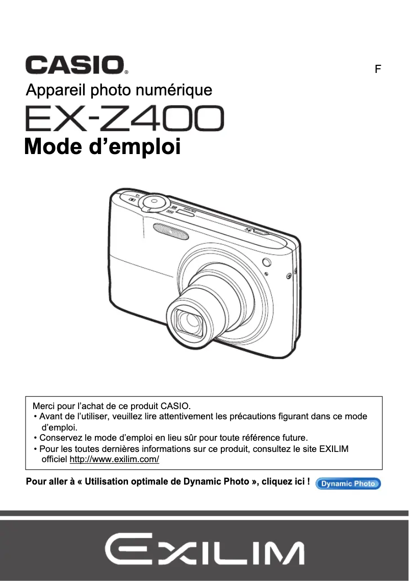 Image de la première page du manuel de l'appareil Exilim EX-Z400
