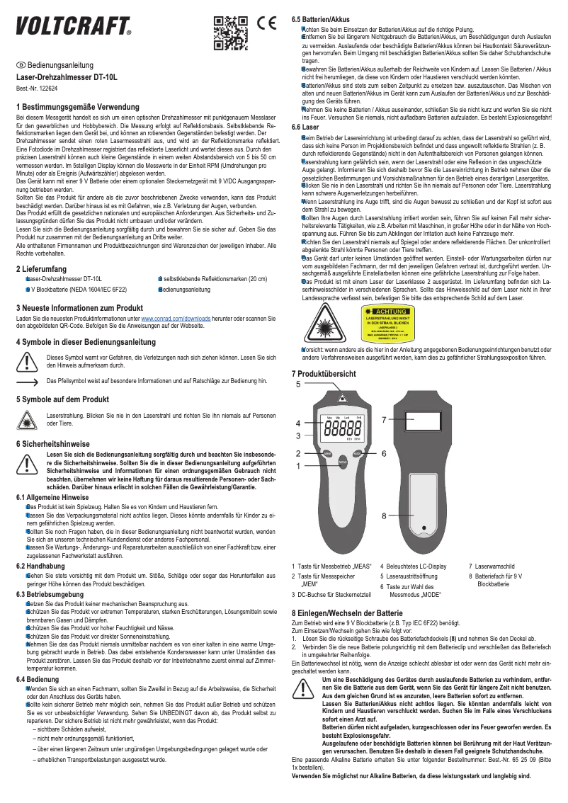 Page n°1 - Manuel utilisateur Voltcraft DT-10L