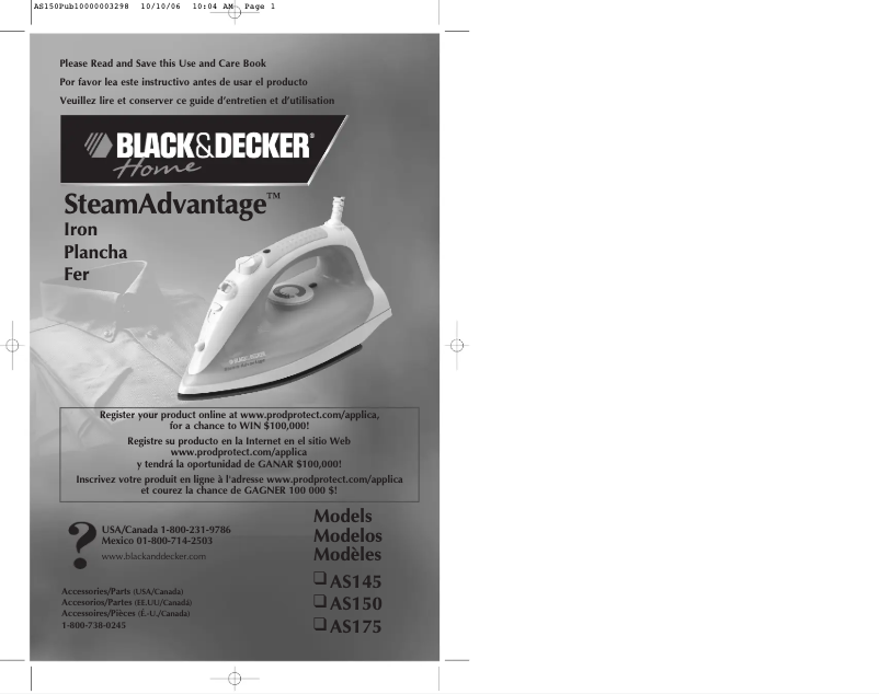 Page 1 de la notice Manuel utilisateur Black & Decker SteamAdvantage AS150
