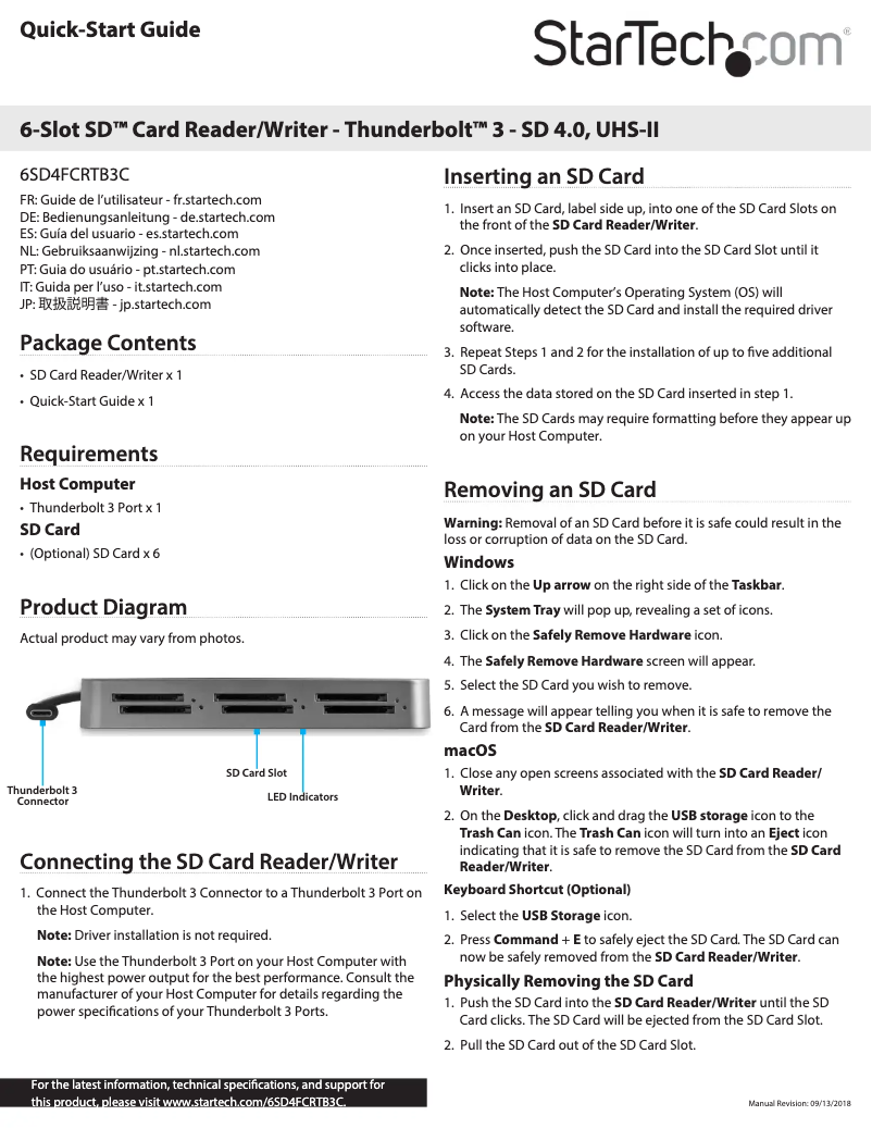 Page 1 de la notice Manuel utilisateur StarTech.com 6SD4FCRTB3C