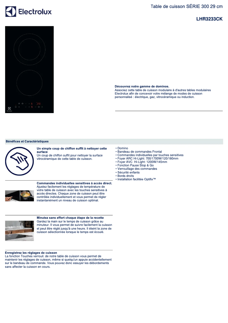 Page n°1 - Fiche technique Electrolux LHR3233CK