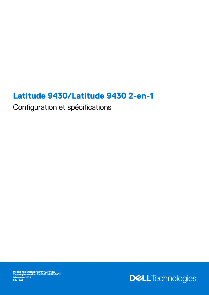 Page 1 de la notice Guide d'installation Dell Latitude 9430