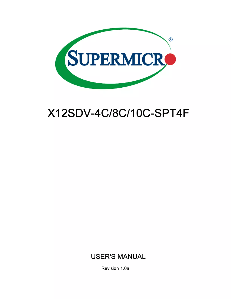 Page n°1 - Manuel utilisateur Supermicro X12SDV-4C-SPT4F