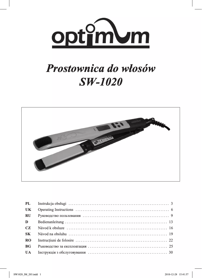 Image de la première page du manuel de l'appareil SW-1020