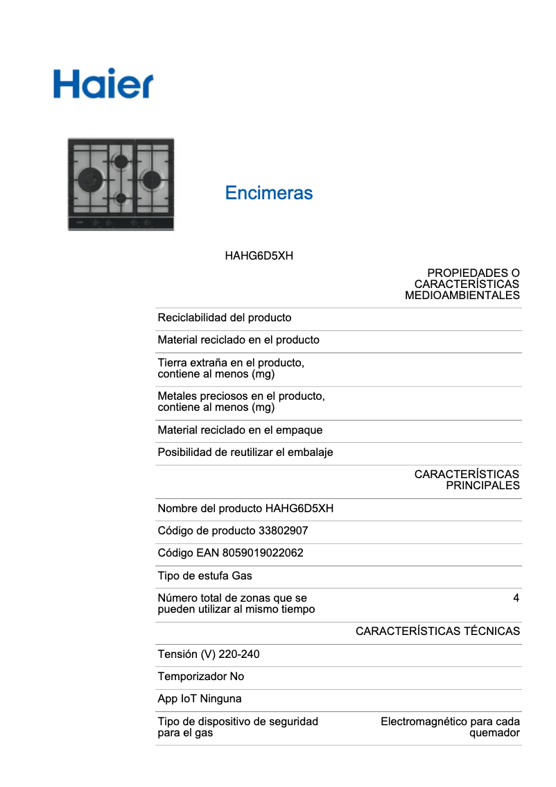 Page n°1 - Label énergétique Haier HAHG6D5XH