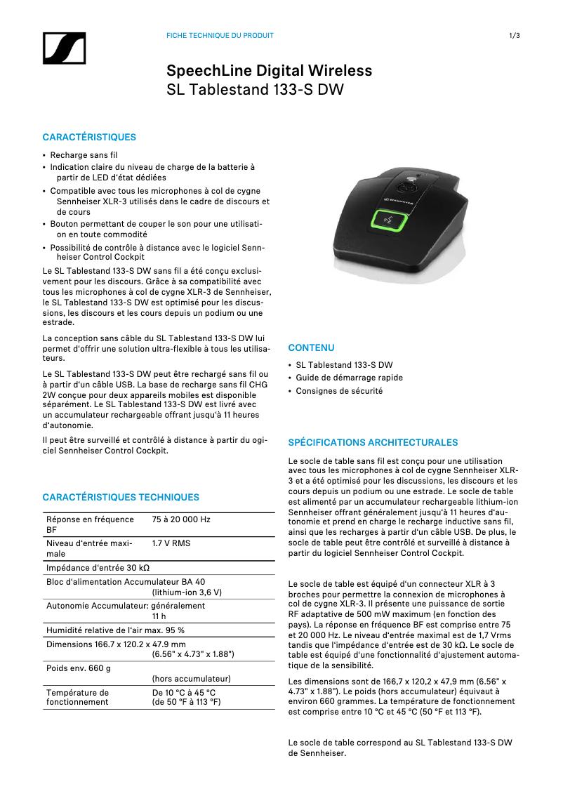 Image de la première page du manuel de l'appareil SL Tablestand 133-S DW