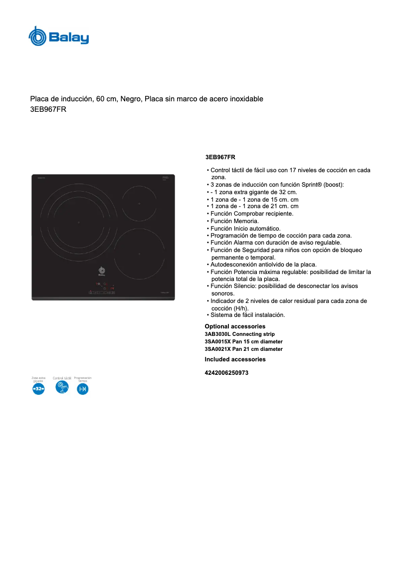 Page n°1 - Fiche technique Balay 3EB967FR