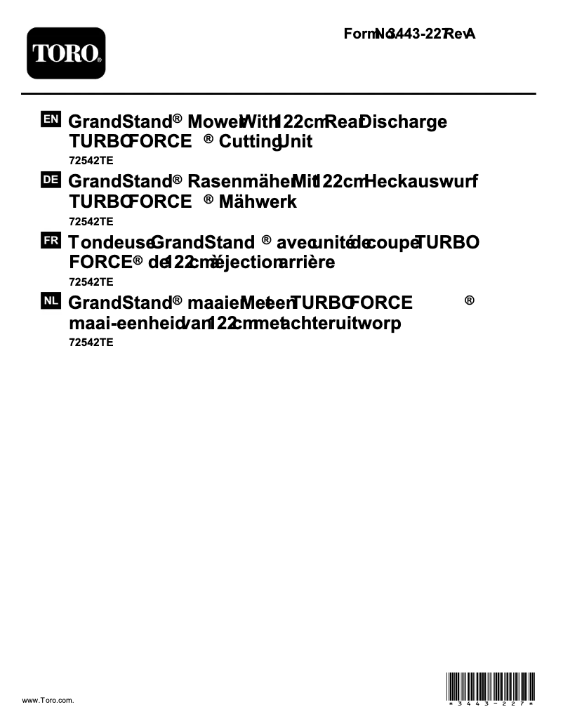 Page 1 de la notice Manuel utilisateur Toro GrandStand 79589