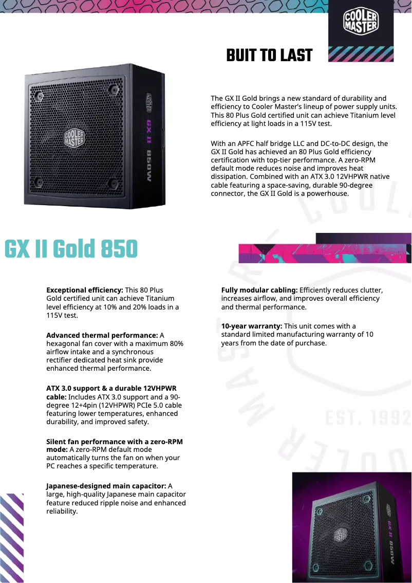 Page n°1 - Fiche technique Cooler Master GX II Gold 850