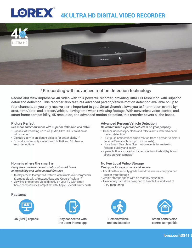 Página 1 del manual Ficha técnica Lorex D841A81B