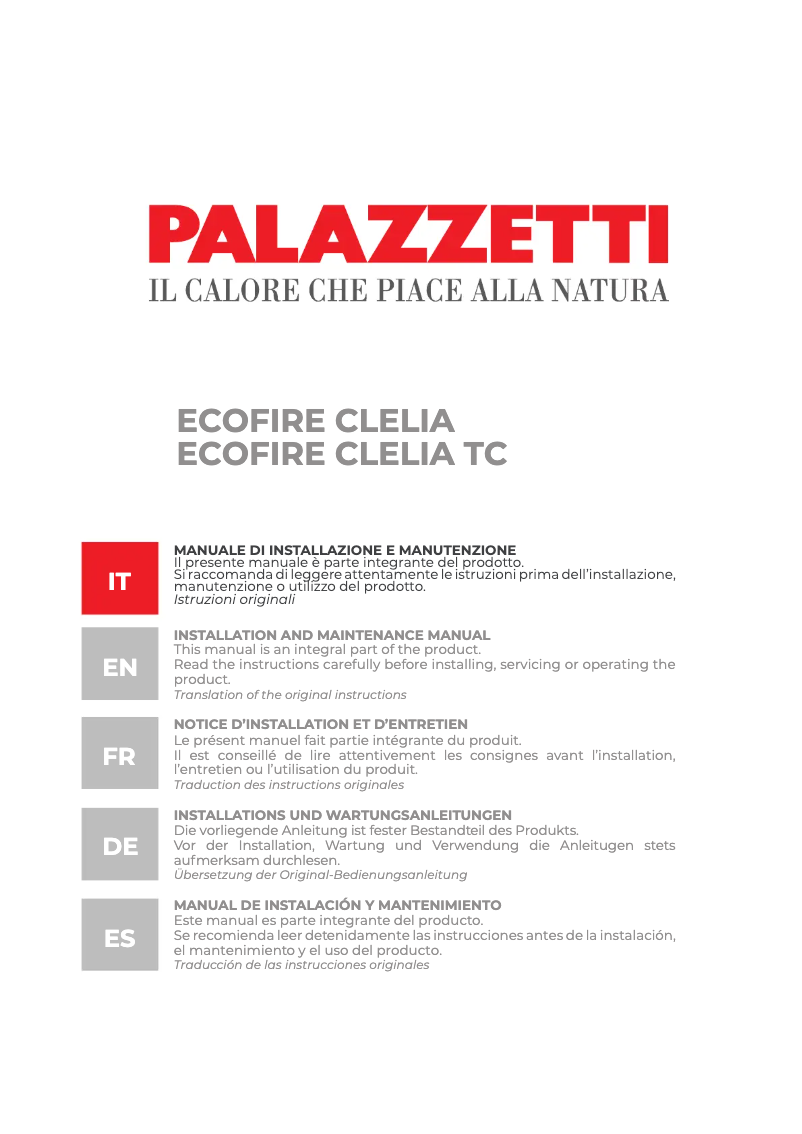 Page n°1 - Manuel utilisateur Palazzetti CLELIA TC 12 US