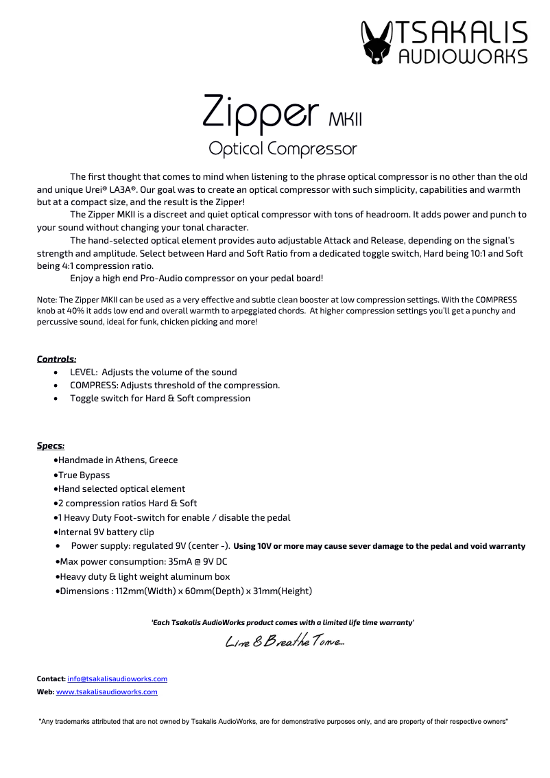 Image de la première page du manuel de l'appareil Zipper MKII