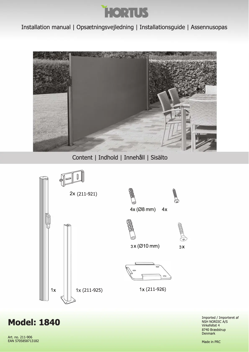 Page 1 de la notice Manuel utilisateur Hortus 211-906
