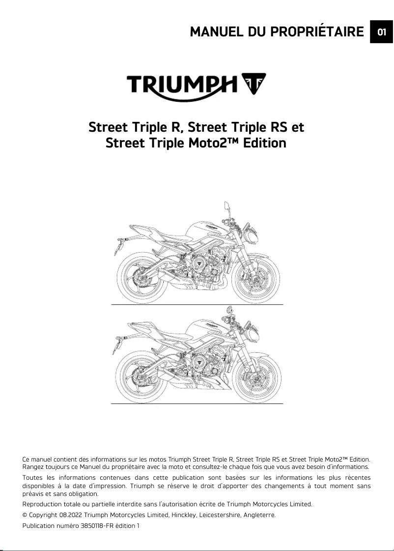 Page 1 de la notice Manuel utilisateur Triumph Street Triple Moto2 (2024)