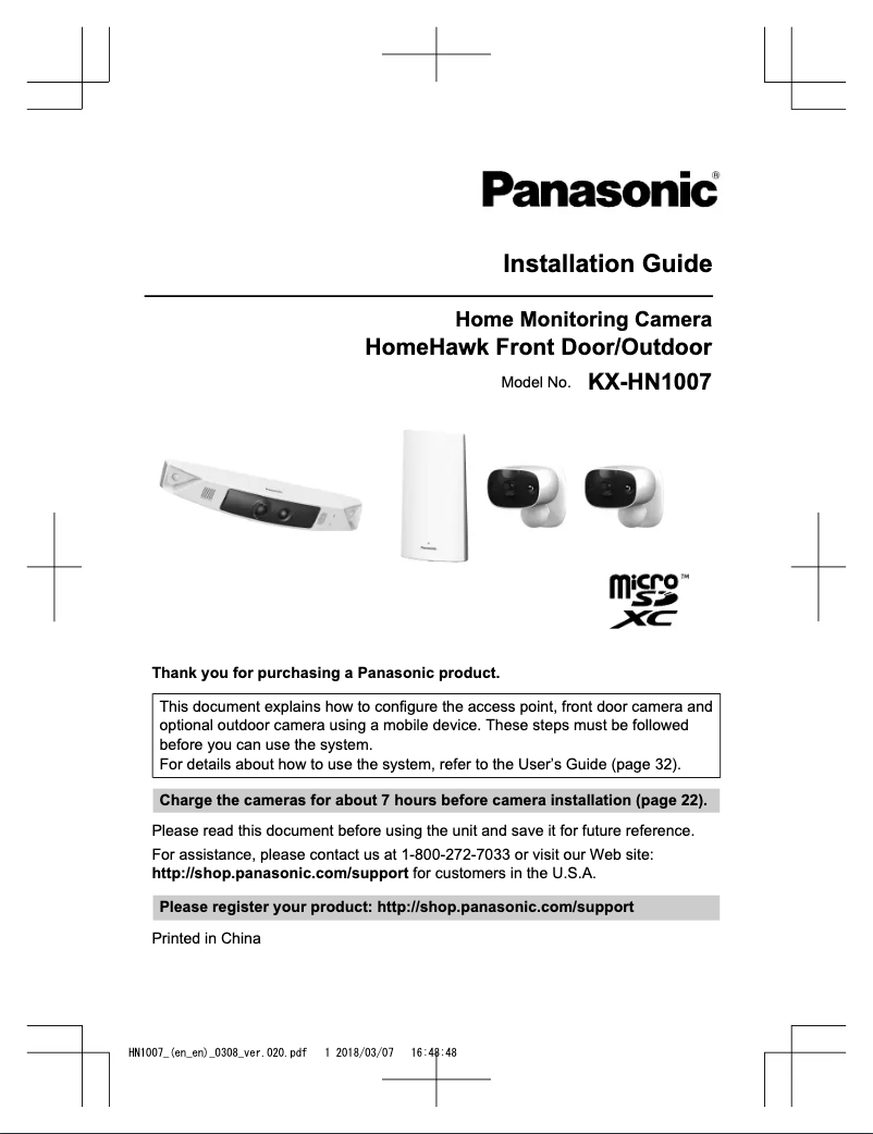 Page 1 de la notice Manuel utilisateur Panasonic KX-HN1007