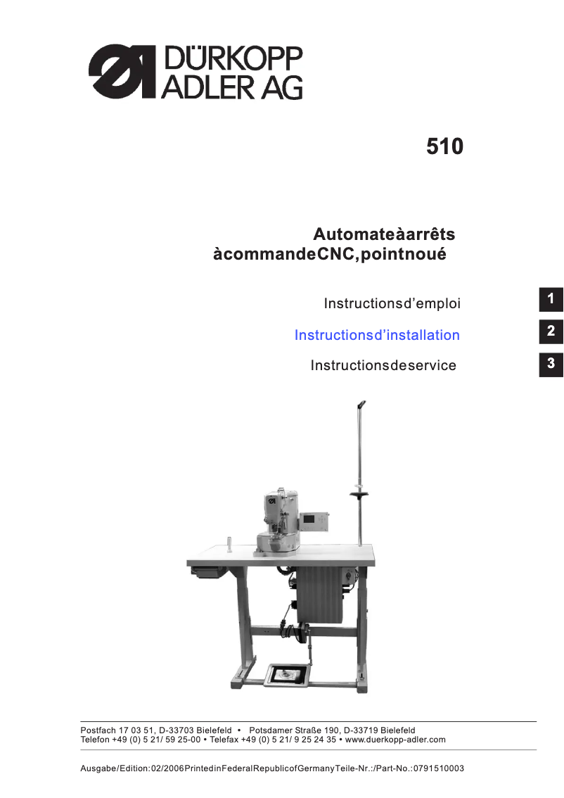 Page n°1 - Guide d'installation Dürkopp Adler 510
