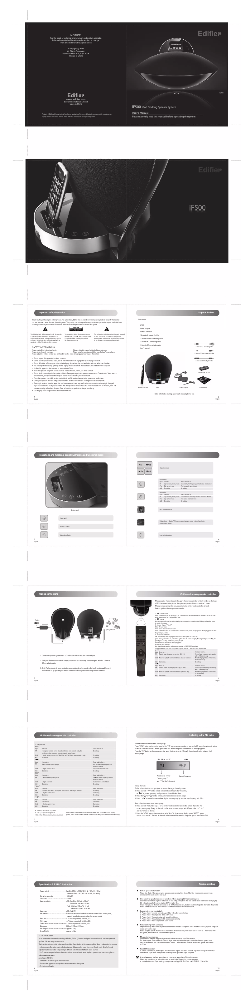 Page 1 de la notice Manuel utilisateur Edifier iF500