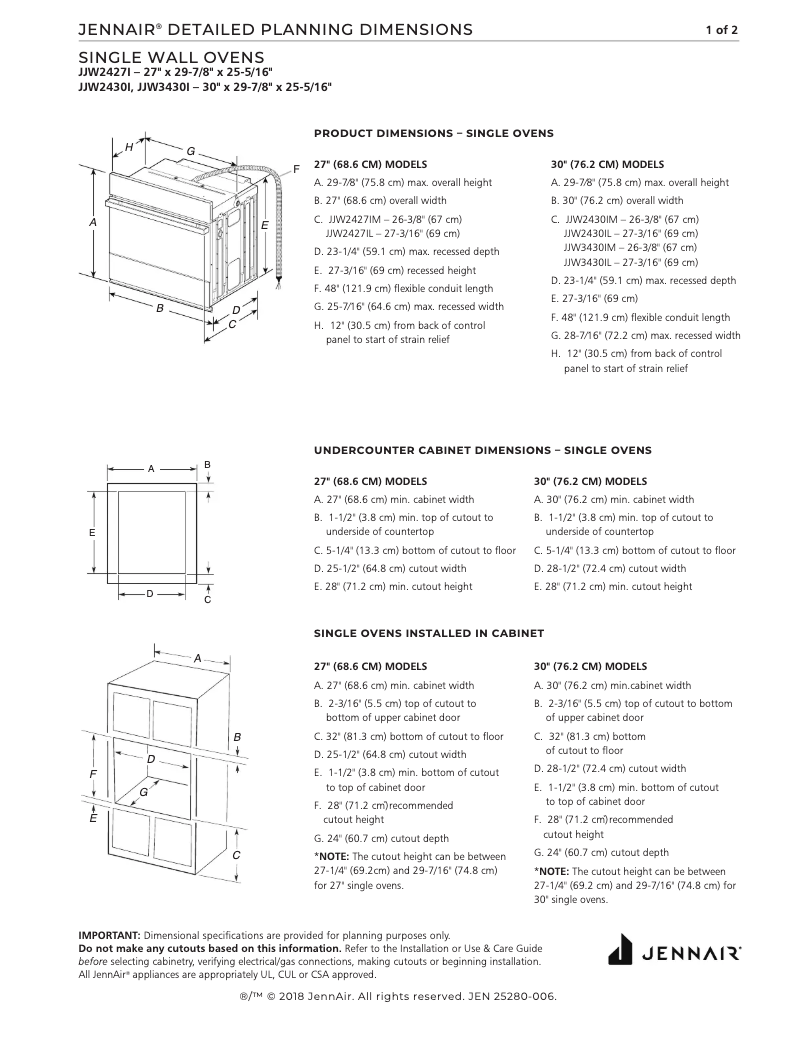 Page n°1 - Dessin technique JennAir JJW2430LM