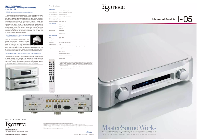 Page 1 de la notice Brochure Esoteric I-05