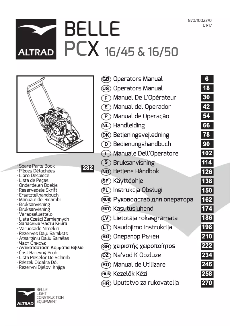 Page 1 de la notice Manuel utilisateur Altrad BELLE PCX 16/50