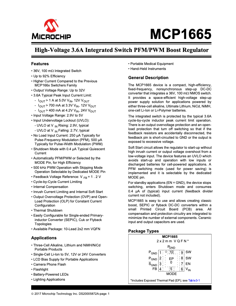 Page 1 de la notice Manuel utilisateur Microchip MCP1665