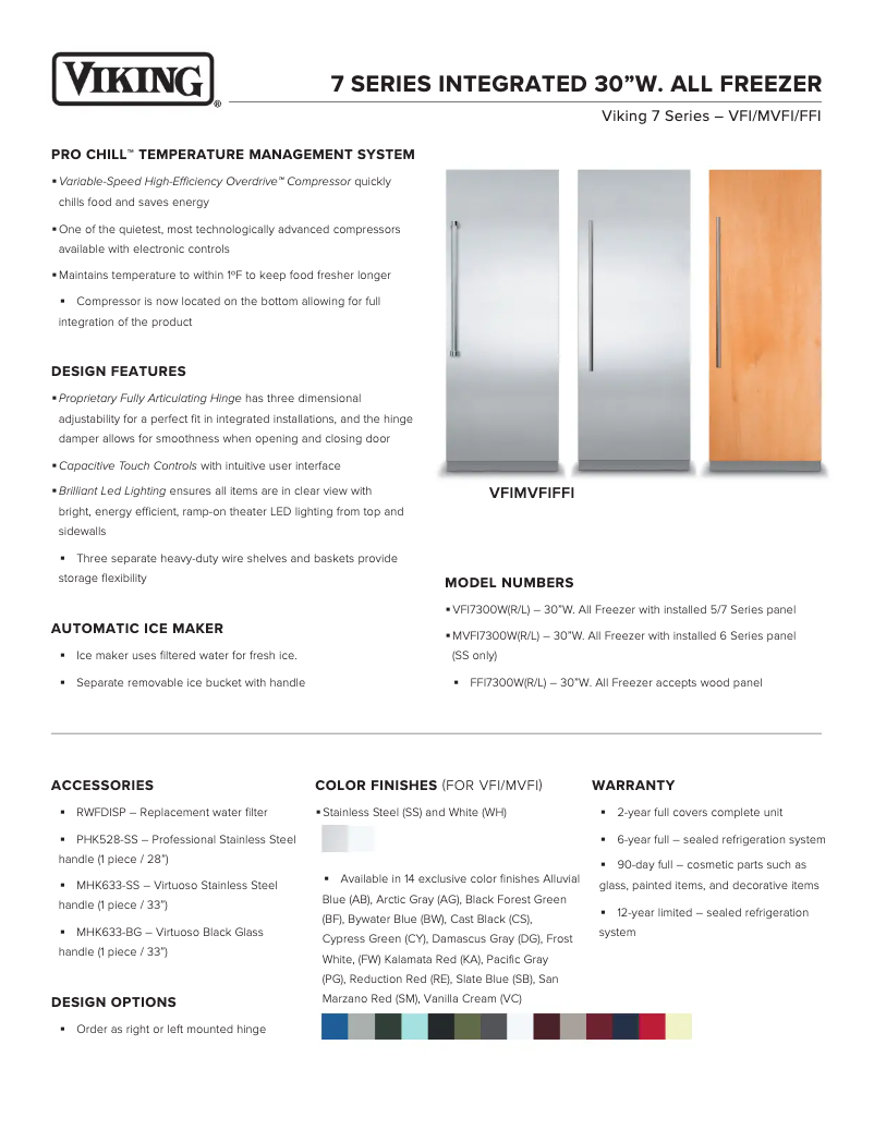 Page 1 of the manual Technical Sheet Viking FFI7300WL