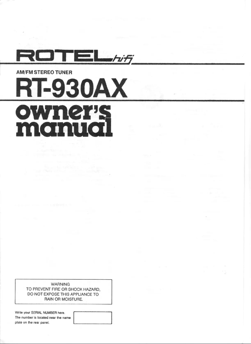 Page n°1 - Manuel utilisateur Rotel RT-930AX