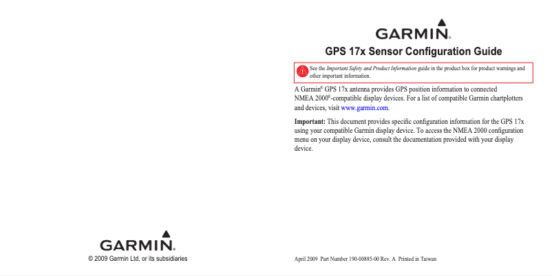 Image de la première page du manuel de l'appareil GPS 17x Sensor