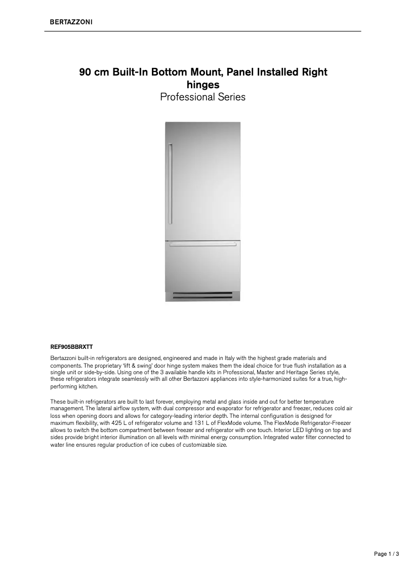 Página 1 del manual Ficha técnica Bertazzoni REF905BBRXTT